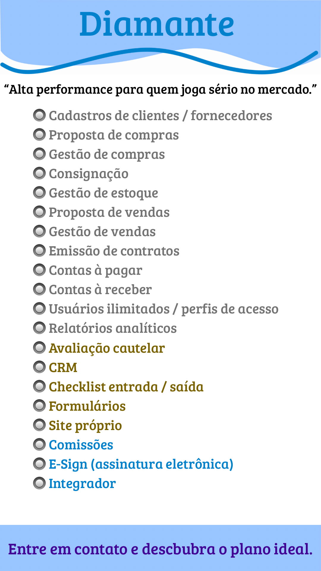 Plano Diamante sistema revenda veículos